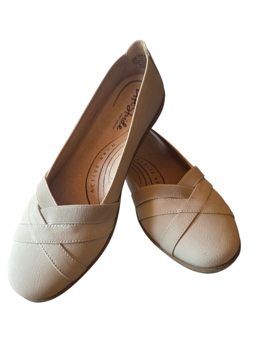 Life Stride Neutral Slip-On Ballet Flats with Crossband Detail